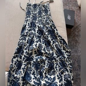 Shona Joy Indigo and Ivory tiered floral Maxi Dress